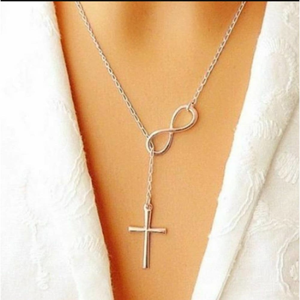 Silver Plated Infinity Cross Long Necklace